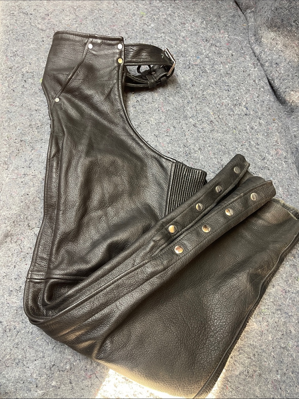 Men's Black Leather Motorcycle Chaps - Classic Biker Style